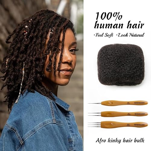 Tight Afro Kinky Bulk 100 £¥ Human Hair for Draedlock Extensions, Repair Locs, Twists and Braids (12 Inch, Natural Black)