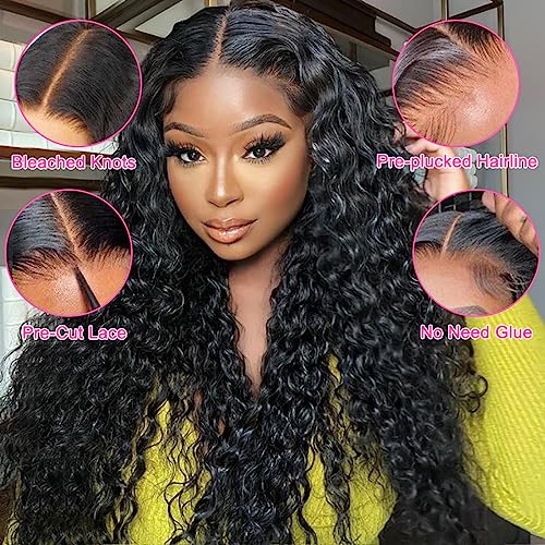 6x4 Deep Wave Lace Front Wigs Human Hair 180% Density Glueless Wigs Human Hair Pre Plucked Cut 6x4 Deep Wave Closure Wig Pre Cut Wigs Human Hair Curly Glueless Wig 24 Inch