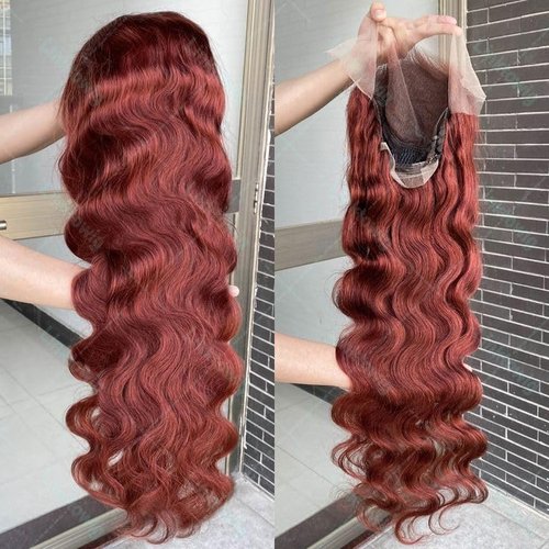 Arqyu Reddish Brown Lace Front Wigs Human Hair 13x6 Body Wave Lace Front Wigs Human Hair Pre Plucked 200% Density (13X6-350# body wave human hair wig, 22 Inch)
