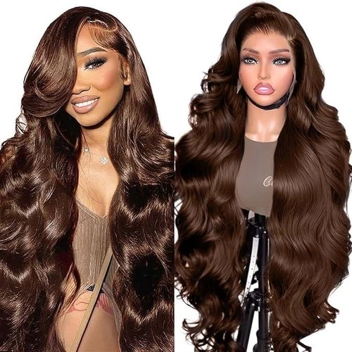 DOLLY PRETTY Chocolate Brown Lace Front Wig 13x6 Body Wave Lace Front Wigs Human Hair 200 Density Pre Plucked 4# Colored Wigs 20 Inch