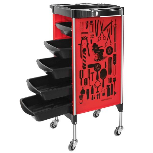 RED by Salon Trolley Cart, Multifunction 5 Drawer Hair Stylist Salon Station Rolling Cart Professional Hairdresser Hair Dye Storage Beauty Barber Moveable Station