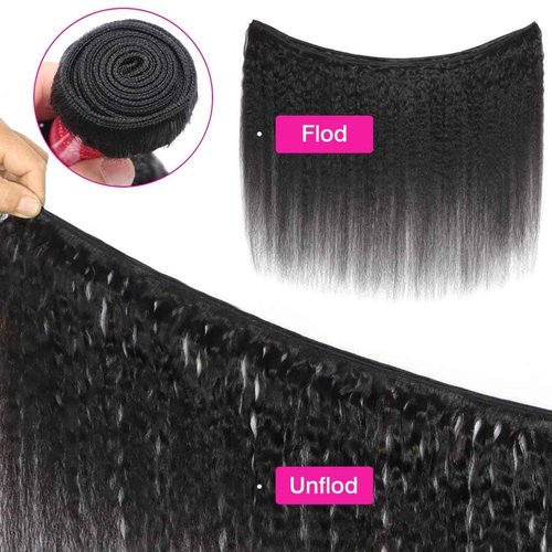 Borchan Kinky Straight Bundles Human Hair 3 Bundles 14 16 18 Inches 100% Unprocessed Brazilian Yaki Straight Hair Bundles Virgin Remy Kinky Curly Bundles for Black Women