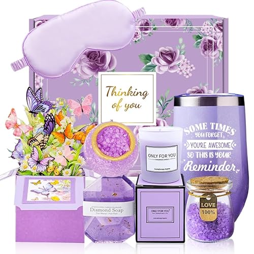 Birthday Gift for Women Spa Gift Set - Unique Get Well Soon Gifts for Women, Relaxing Self Care Package for Her, Christmas Stocking Stuffers Gifts for Mom, Wife, Sister, Friend(Lavender)