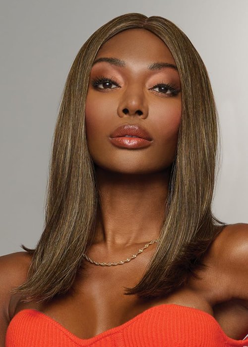 Hairuwear Hairdo Sleek For The Week Straight Asymmetrical Shoulder Length Wig, Average Cap, SS14/25 Rooted Honey Ginger