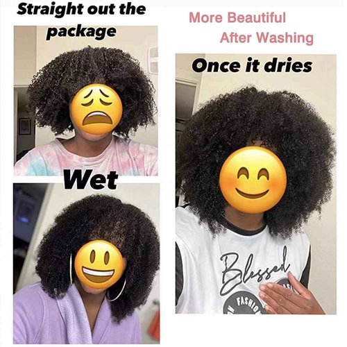 Meadow hair Full 200 Density Afro Kinky Curly Human Hair Wig With Bang Brazilian Virgin Afro Coily Wigs Bangs For Black Women Machine Scalp Top Wig Glueless 14inch