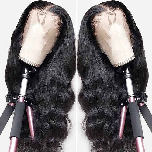 Segsavor 13x4 lace front wigs human hair 180% density Brazilian Virgin Hair Glueless Human Hair Wigs Pre Plucked Body Wave Hd Lace Frontal Human Wigs for Black Women (natural color, 18inch)