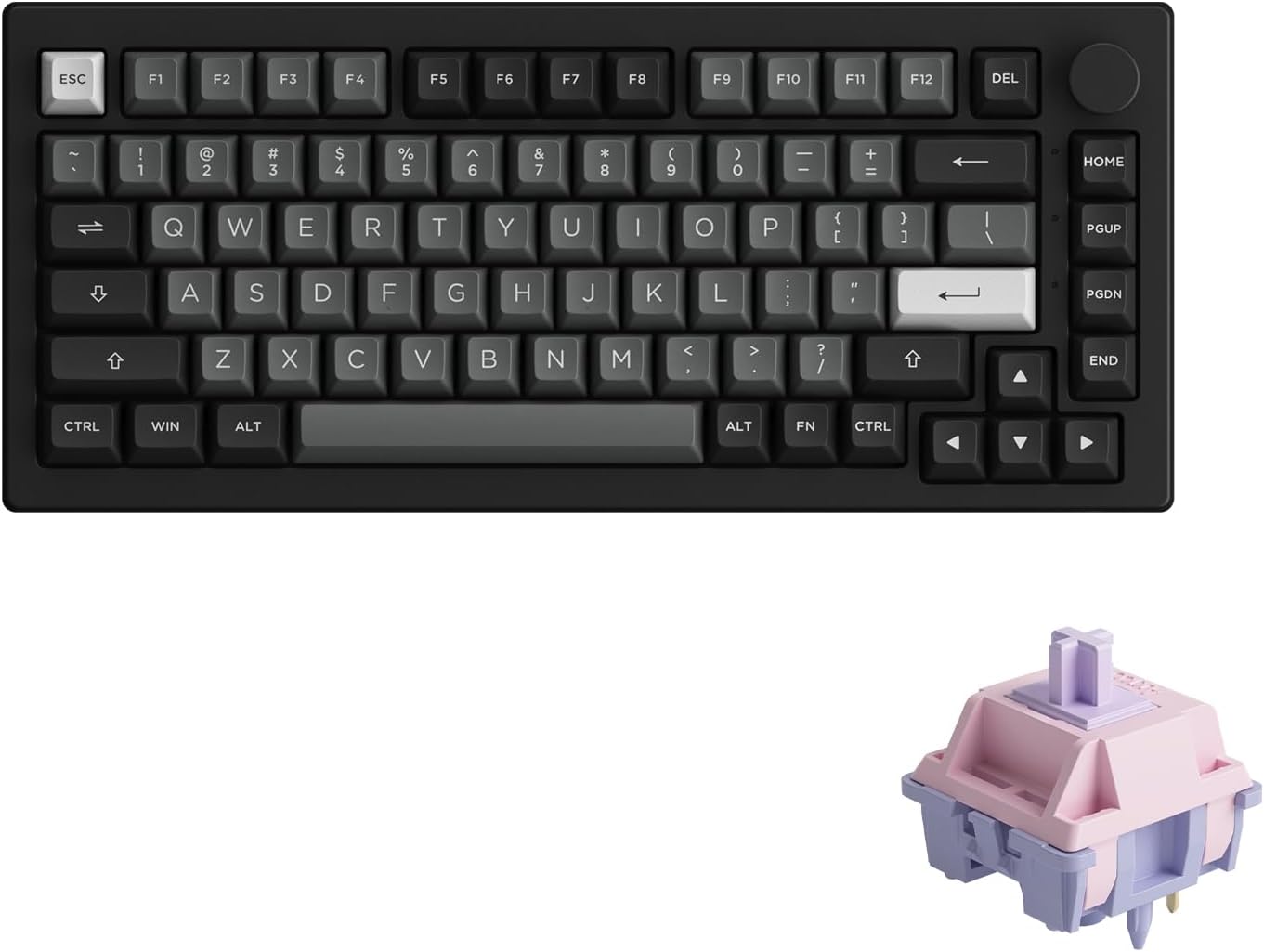 Akko 5075B Plus Mechanical Keyboard 75% Percent RGB Hot-swappable Creamy Keyboard with Knob, Black & Silver Theme with PBT Double Shot ASA Profile Keycaps V3 Creamy Yellow Pro Switch