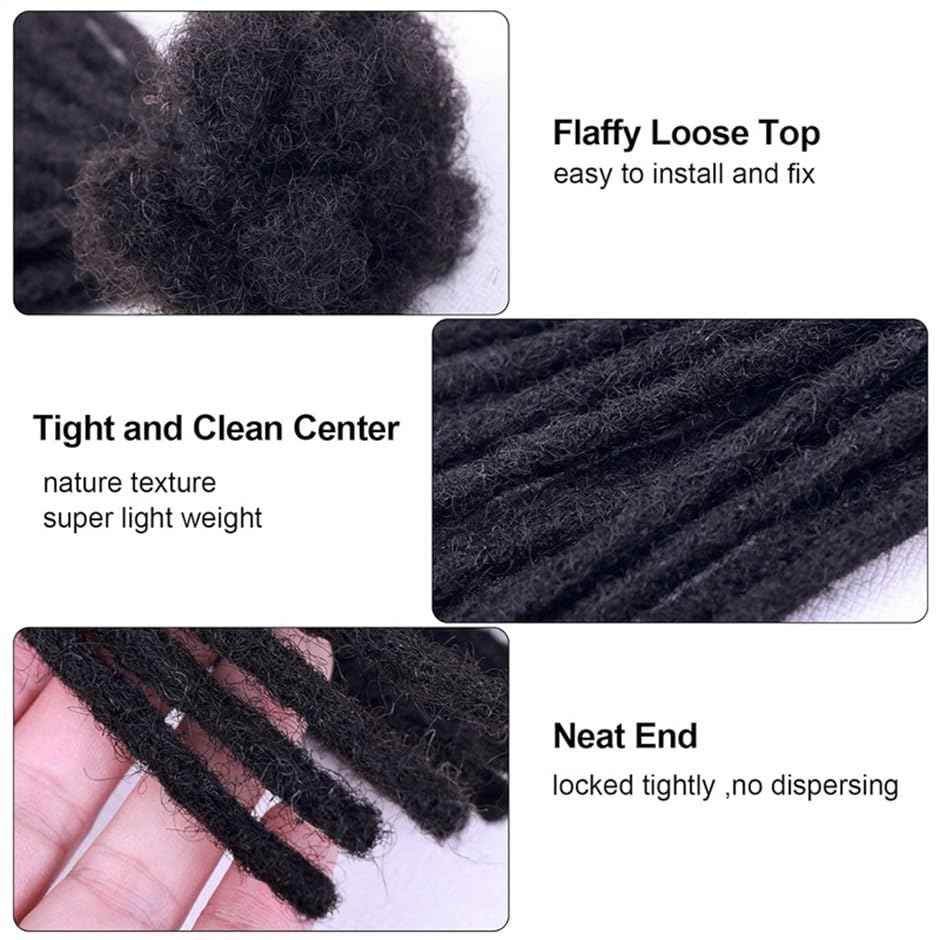 0.4 cm Permanent Loc Extensions Human Hair 8 inch 30 Strands Real Human Hair Dreadlock Extensions Natural Black Dreads Extensions for Men Women Kids 100% Unprocessed Natural Human Hair