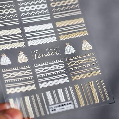 Winter Sweater Nail Art Stickers 5D Embossed Nail Decals 1PCS Elegant Sweater Pattern Self-Adhesive Nail Stickers Nail Art Supplies French Stripe Line Nail Decals for Acrylic Nails Manicure Decoration
