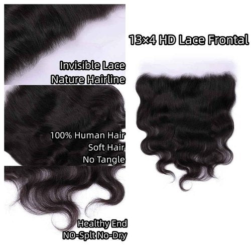 Savasana 13x4 Lace Frontal HD Human Hair Body Wave Pre Plucked with Baby Hair for Black Women Skin Like Brazilian Virgin Natural Black 18 Inch