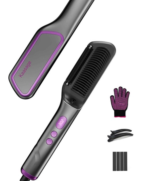 Hair Straightening Brush Hot Oil 9 Temp Ionic Hair Straightener Comb with LED Display, Fast Heating PTC Tech & Heat Shield, Auto Shut-Off Kaasage 2-in-1