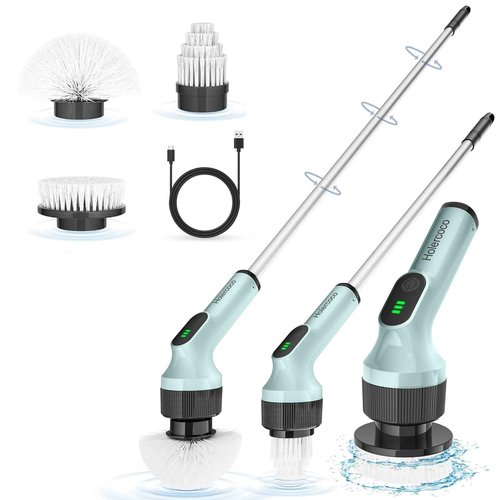 Holercoco Electric Spin Scrubber, Shower Cleaner Brush, Shower Scrubber with Long Handle 53.2inch, 2H Fast Charge, IPX7 Waterproof, Bathroom Cleaning Brush 2 Adjustable Speeds Blue 1118
