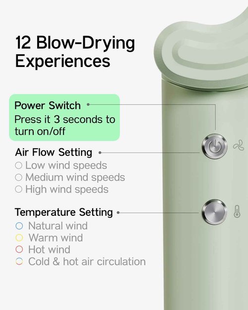 Blex C1 Hair Dryer - 5-Min Quick Drying, 110,000 RPM High-Speed Brushless Motor, Plasma Tech Blow Dryer, Smart Temp Control Tech with 100 Times/Second Heat Detector, No Heat Damage - Mint Green