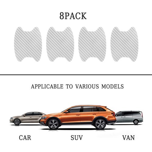 8PCS Car Door Handle Sticker, Carbon Fiber Anti-Scratches Car Door Cup Protector, Non-Marking Auto Door Handle Protective Film for All Cars (Silver/8 PCS)