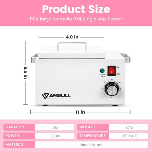 Upgrade BUT2.5L-I Non-stick Large Wax Pot, Anbull Single Professional Wax Heater for Hair Removal - Easy to Clean Waxing Machine