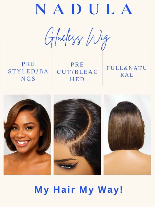 Nadula Glueless Bye Bye Knots Short Bob Drawstring Wig human Hair with Blow Out Bangs, Black to Chestnut Brown Ombre Pre Cut 7X5 HD Lace Front Wigs Pre Plucked Bleached Knots Ready to Wear 10inch
