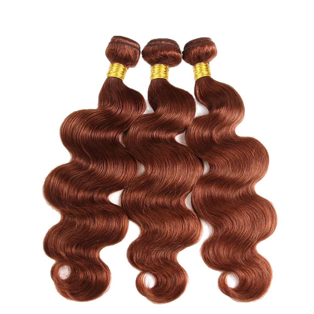 Giginger Bundles Human Hair 16 18 20 Inch Reddish Brown Body Wave Bundles Color 33 Human Hair Body Wave Unprocessed Quick Weave Soft Sewn In Hair Extensions for Black Women