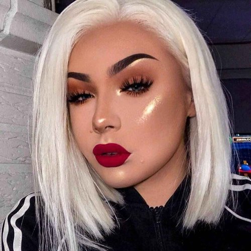 YiXing Platinum Blonde Bob Human Hair Wigs Ash White #60 13x4 Short Bob Human Hair Lace front Wigs HD Transparent Soft Lace Pre Plucked for Women 150% Density Silky Straight Natural Hairline 10Inch