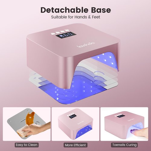Lavinda 48W Nail Lamp, Rechargeable Cordless UV Light for Gel Nails LED Nail Dryer with Auto Sensor, 4 Timer Settings & LCD Display, Fast Curing Light All Gel Polish for Home&Salon (NovaGlow RoseGold)