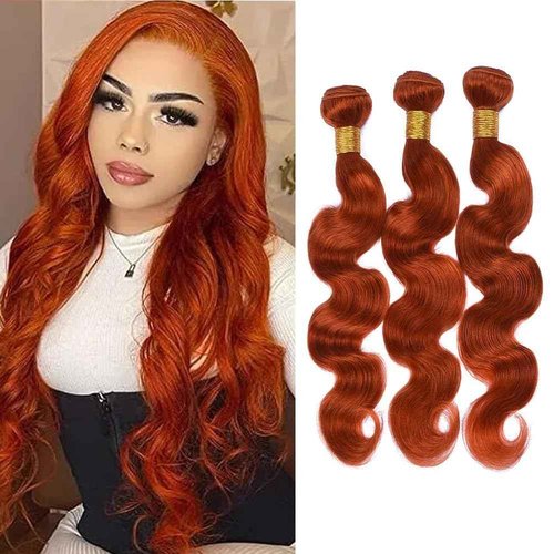 Condescension Human Hair Bundles 22 24 26 inch Orange Burnt Orange 350 Body Wave Bundles Human Hair Unprocessed Brazilian Virgin Hair for Black Women