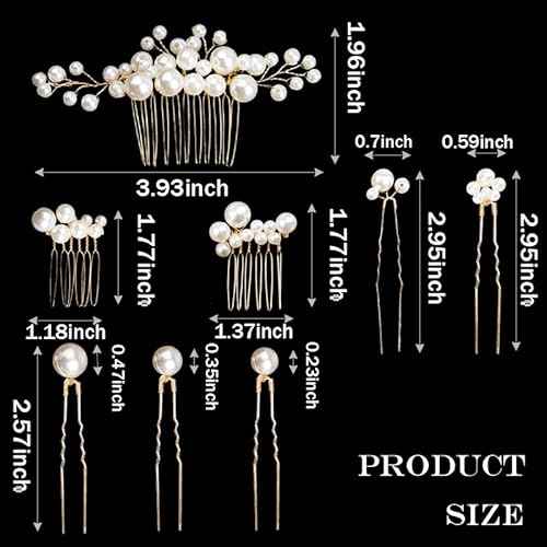 8 Pcs Pearl Hair Combs Set Wedding Bridal Rhinestone Hair Pins for Bridesmaids Brides Flower Girls Hair Accessories