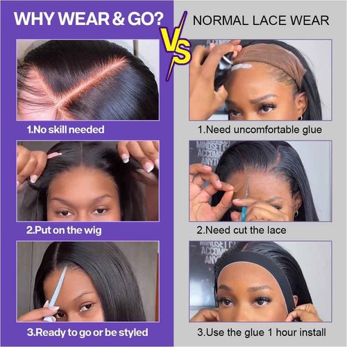 Ailwelia Wear and Go Glueless Bob Wig Human Hair 200% Density 5x5 HD Lace Closure Wigs For Black Women Glueless 5x5 Closure Wigs Human Hair Pre Plucked Bob Black Color 18 Inch
