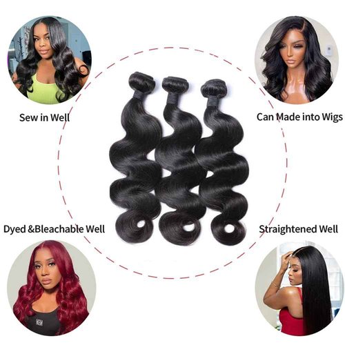 Body Wave Human Hair 3 Bundles (16 18 20) 100% Unprocessed Brazilian Virgin Human Hair Extensions Brazilian Body Wave Weave Bundles Soft and Silky Natural Black Wavy Hair Quick Weave Bundle for Women