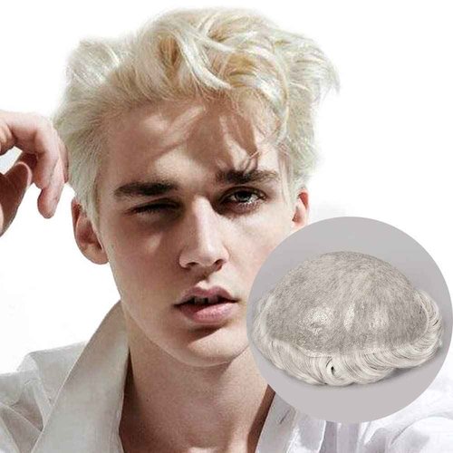 Amiable Toupee for Men, Hairpieces Mens Wig Human Hair Replacement System 0.04mm PU Thin Skin Black Male Hair Units mens toupee huaman hair (vloop0.04-0.06mm, #59)