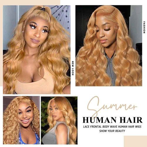zamsta Honey Blonde Wig Human Hair 13x6 Body Wave HD Lace Front Wigs Human Hair Pre Plucked 180% Density Honey Blonde Lace Frontal Wigs 27# Blonde Colored Wig Human Hair 28 Inch