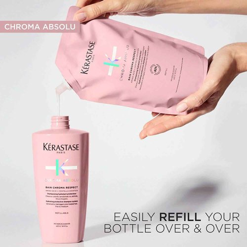 kerastase Chroma Absolute Chroma Respect Shampoo Refill Pouch For Sensitized or Damaged Color-Treated Hair - Protects and Hydrates Fine To Medium Hair with Glycerin and Hyaluronic Acid