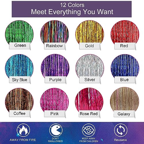 Hair Tinsel Clip in Purple Fairy Hair for Girls for Party Cosplay Christmas New Year Gift (24 Inch Pack of 12Pcs, Deep Purple)