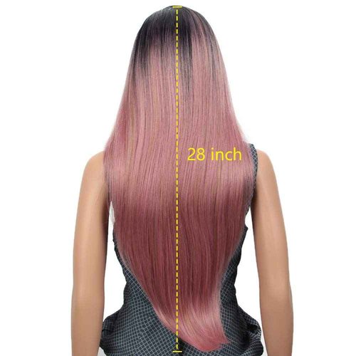 Joedir 28" Long Straight 13x4 Lace Frontal Wigs for Black Women Free Part Lace Front Wigs with Baby Hair Natural Hairline Ombre Black Root Easy-360 Synthetic Hair Wig Heat Resistant Fiber (Ombre Pink