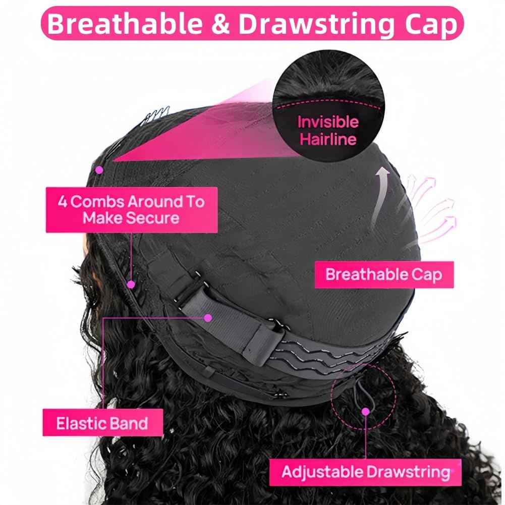 Jilnor Curly Half Wig Human Hair 200% Density Seamless Flip Over Wig Wear and Go Glueless Drawstring Wig Human Hair for Women 3 In 1 Deep Curly Headband Wig Beginner Friendly 22 Inch