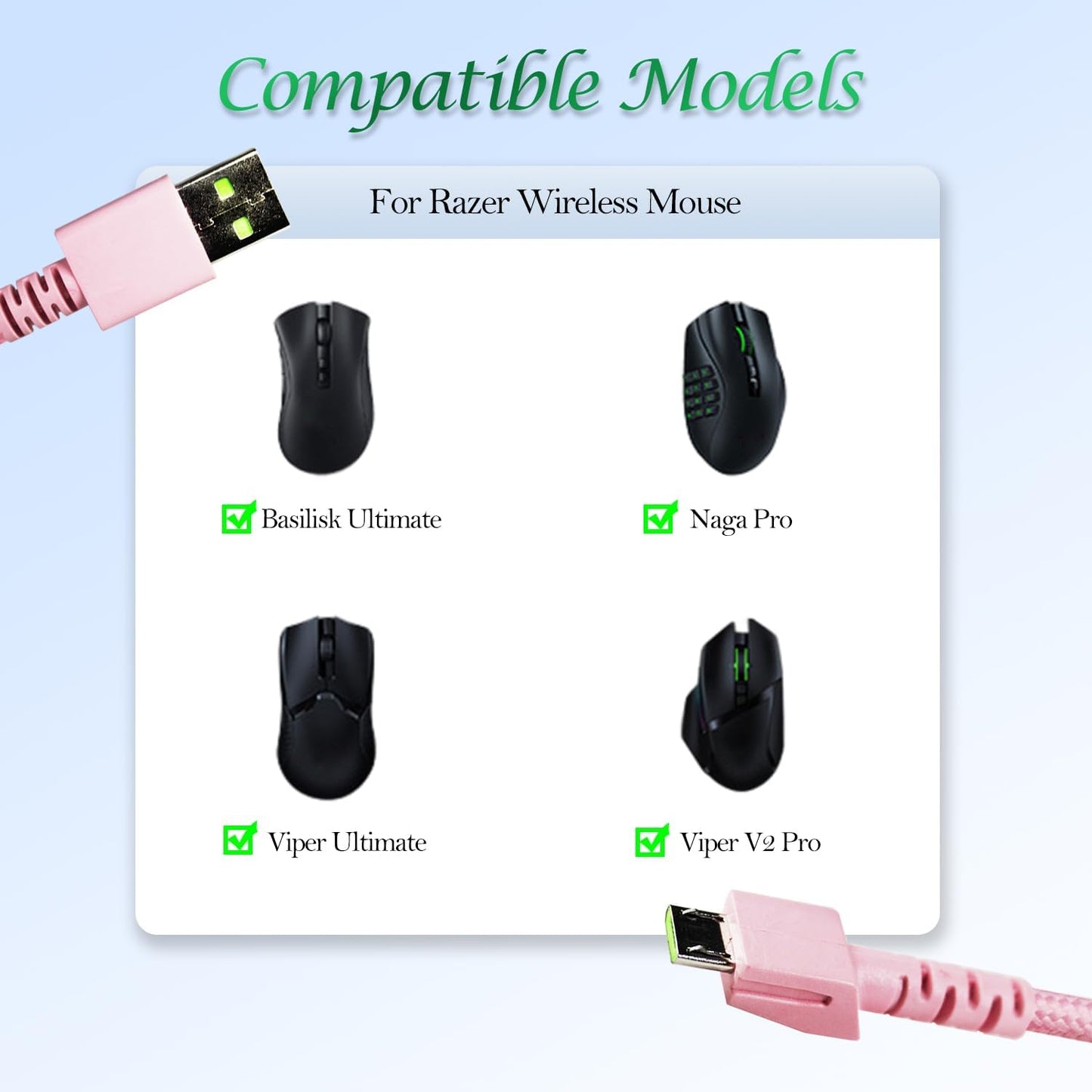 Aiivioll Wireless Mouse USB Charging Cable 1.8M for Razer Viper Ultimate,Basilisk Snake Ultimate,Viper V2 Pro,Viper Professional,with Nylon Braided Cable,Durability&Fast Charging(Black)