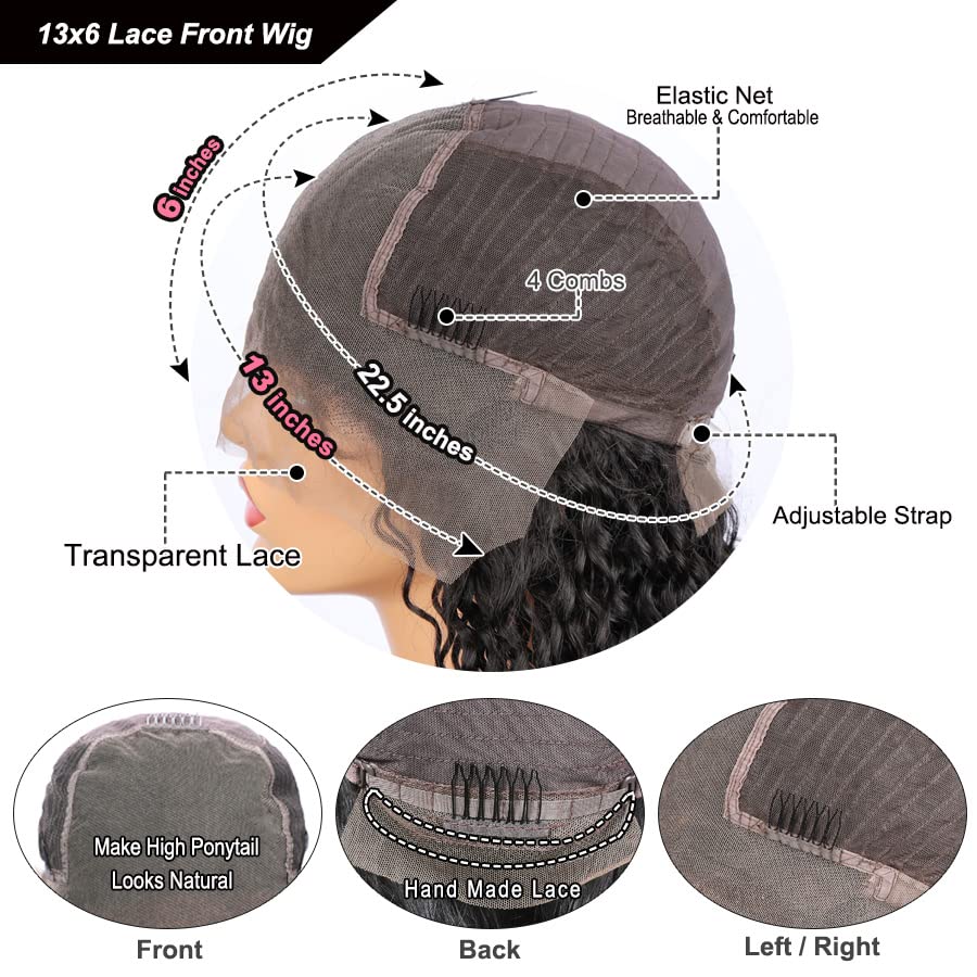 13x6 Lace Frontal Wigs for Black Women Pre Plucked Lace Wig Glueless Brazilian Remy Human Hair Wigs with Baby Hair (16 inch, 150% Density Lace Front Wig)