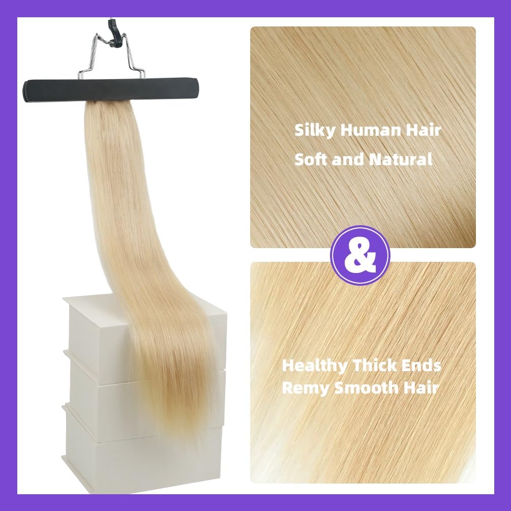 20 Inch Human Hair Ponytail 90g Long Wrap Around Ponytail Bleach Blonde Real Hair Ponytail Extension for Women(20inch,Bleach Blonde)