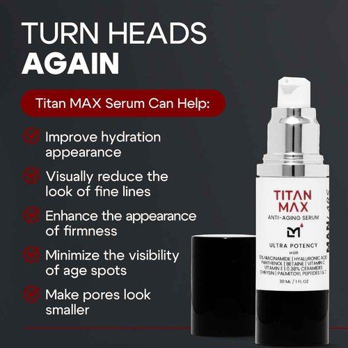 Man Labs Titan MAX Anti-Aging Face Serum for Men – Ultra Potency Mens Face Moisturizer – Men, Dark Spots, Wrinkles, Fine Lines – Vitamin C & E, 10% Niacinamide, Hyaluronic Acid – Unscented