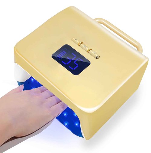 Cordless UV Nail Lamp 220W, Professional LED Nail Lamp with 48 Beads & Touch Display, Rechargeable UV Light for Gel Nails Built-in 3-Timer Modes & Auto Sensor, Fast Curing Nail Dryer (Plating Gold)