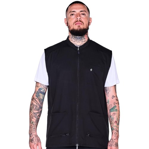 Barber Strong The Barber Vest, Men's Black, Hair Repellent, Ultra Lightweight and Breathable Mesh Side Panels, Sleeveless, Features 3 Pockets and 2-Way Zipper Closure - Size 4X, Great for Pet Grooming