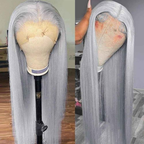 SOSEXY Grey Lace Front Wigs Human Hair 13x4 HD Transparent Straight Lace Frontal Wigs 180% Density Human Hair Wigs for Women Pre Plucked with Baby Hair Gray Wig
