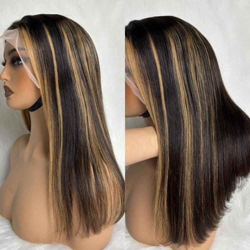 QTIKER Stylish Highlight Bob Wig 1b30 Human Hair 13x4 Frontal Lace Preplucked Colored Bob Wigs Transparent Lace Short Style Bobbing Wig (13X4 1b30 BOB, 16 INCH)