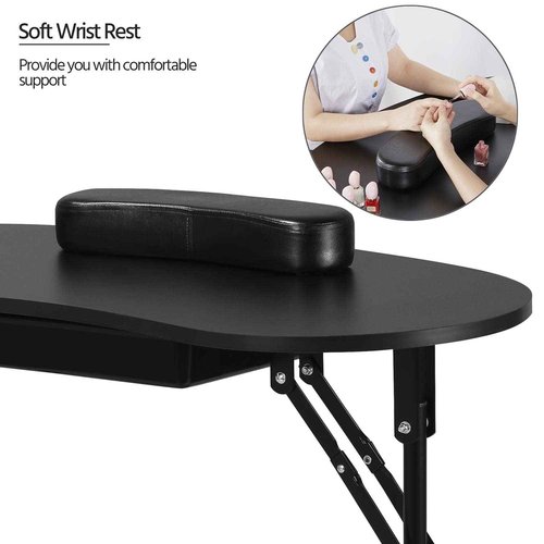 Yaheetech 37-inch Portable & Foldable Manicure Table Nail Desk Workstation with Large Drawer/Client Wrist Pad/Controllable Wheels/Carrying Case for Spa Beauty Salon Black