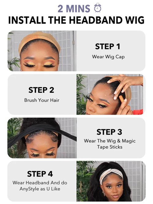 ORIGINAL QUEEN Kinky Straight Half Wig with Headband Human Hair No Lace Headband Wig Wear and Go Glueless Wigs Human Hair for Black Women 18Inch