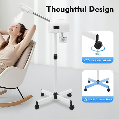 Professional Facial Steamer, Hot Mist Spray & Ozone, LCD Touch Screen & Timer Function, 600CC Large Capcity Water Jag, SPA at Home, White