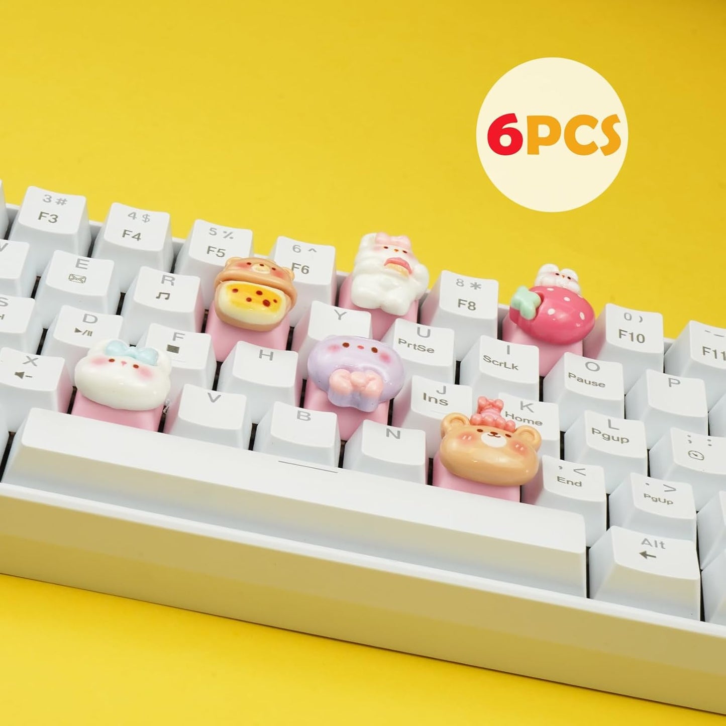 6 PCS Cute Keycaps for Cherry MX Keyboards - Bear Bunny Cat OEM Profile ESC Key Replacement, Mechanical Keyboard Decoration for Women Girls
