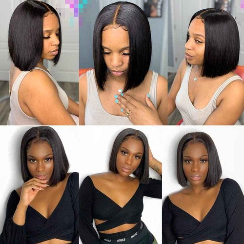 QUINLUX WIGS HD Transparent Lace Short Bob Human Hair Wigs Pre Plucked 13X4 Lace Front Wig 150% Density Brazilian Remy Hair Bob Cut Human Hair wig for Woman Natural Color 10Inch
