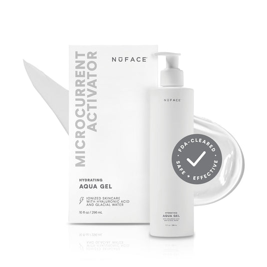 NuFACE Aqua Gel Activator - Microcurrent Conductive Gel & Activator Powered by IonPlex & Hyaluronic Acid to Enhance Results of NuFACE Microcurrent Facial Device - Improves Skin Radiance (10 oz)