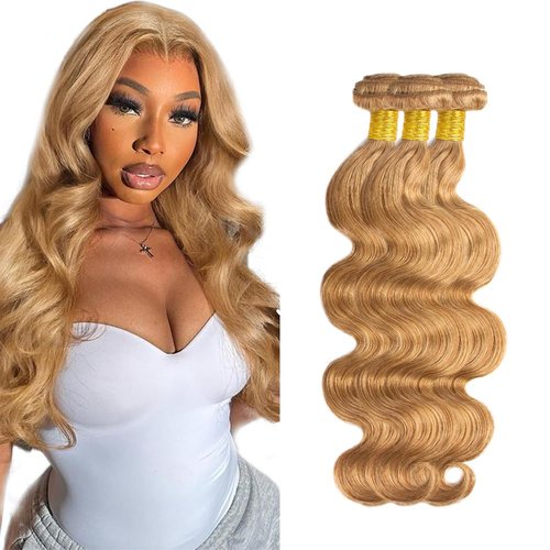 FuivJuix #27 Blonde Bundles Body Wave Bundles Human Hair 28 28 28 Inch Brazilian Virgin Hair Honey Blonde Body Wave Bundles Human Hair Extensions 3 Bundle 50 Gram Per Bundle
