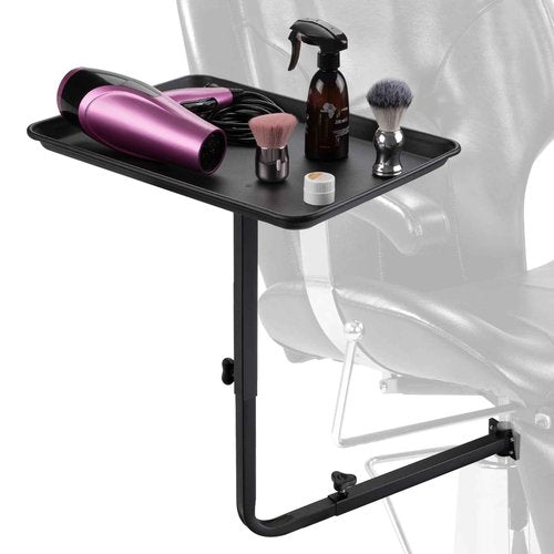 Noverlife Salon Metal Tray Attached to Chair, 360 Degree Rotation Barber Chair Tray for Hairdressing Tools, Fully Adjustable Hairstylist Trays w/o Wheels for Salon Barber Tattoo Tools Make-ups