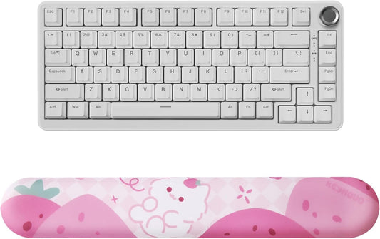 YUNZII B75 Mechanical Keyboard(White, Blue Grey Tactile Switch), Keyboard Wrist Rest (Pink